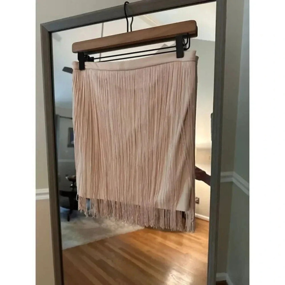 Bershka‎ Fringe Mini Skirt Tan Size 8 Boho Western Festival Faux Suede Tassel - Picture 5 of 7
